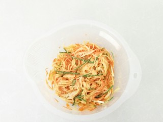 7、黄金田园菜饼,拌匀成蔬菜糊，有些粘稠，要拌均匀。