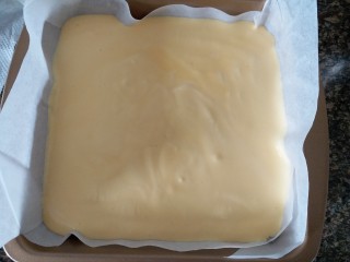 10、日式棉花蛋糕,将蛋糕糊倒入烤盘内。建议用固底模具，如果用活底的要用锡纸包好