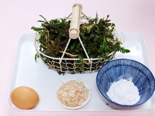 1、养生营养的荠菜虾皮鸡蛋汤,准备好所用的食材。