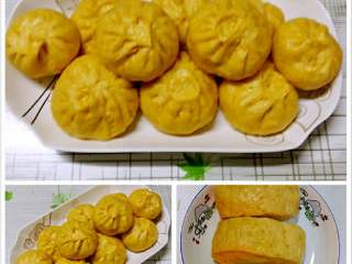 18、南瓜包子(小葱鲜肉馅),吃不掉放冰箱冷藏,冷冻都可以,随吃随取蒸透就行。