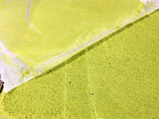 17、抹茶奶油卷,用网格盖上，倒扣过来，掀掉烤盘纸。