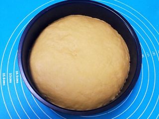 14、奶香红糖大馒头,把揉好的面团放入蛋糕模具中