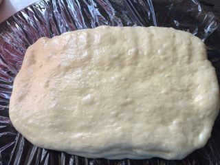 6、油条#挑战鸡蛋的100种做法#,面很柔软，手上要抹上油，（我用保鲜膜垫在菜板上，这样不沾了）几次压扁排气，（不能搓哦，搓就把面根搓坏了）