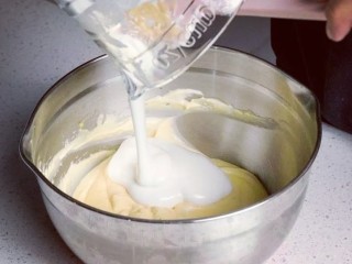 14、半熟芝士,加入剩余的蛋白霜，继续翻拌均匀