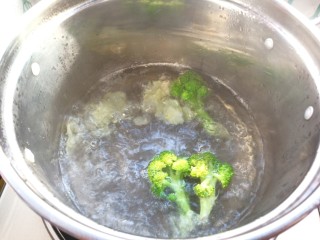 6、虾仁蔬菜煎蛋饼,烧水放入土豆花，西蓝花焯水