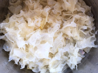 5、银耳小米粥,撕成小小的朵。