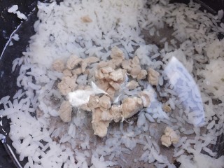 9、早餐皮蛋粥,然后放入肉丁，开始按煮粥按键煮