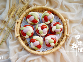 19、多彩绣球豆沙包,出锅，漂亮～
