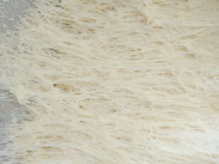 14、梅菜猪肉包,此刻面团已醒发至两倍大，里面的气孔密集均匀