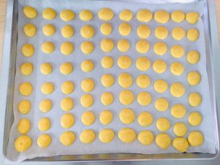10、蛋黄小饼干,挤出大小一致的面糊。