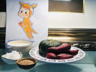 1、紫薯南瓜????芝士饼,首先准备食材