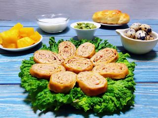 14、豆皮蒸肉卷,水果和牛奶是早餐必备的营养食品