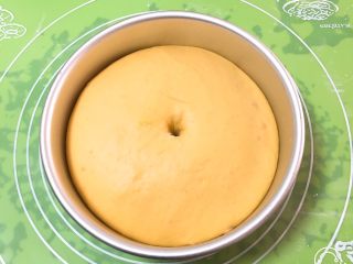 16、胡萝卜吐司面包,发酵完成后用手指戳一下不反弹。