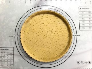 9、肉桂苹果派,用叉子在派皮上戳小洞,以防烘烤时派皮鼓起。