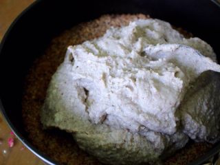 18、清爽香草水果蛋糕,放进蛋糕烤盘里