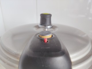 9、绿豆小米粥,待高压锅气阀上升,转小火,继续煮25-30分钟