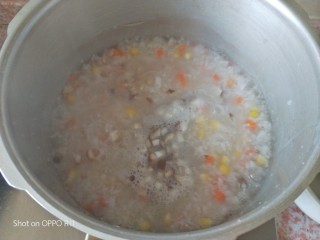 13、什锦瘦肉粥,煮四五分钟差不多香菇玉米胡萝卜都熟了