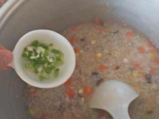 17、什锦瘦肉粥,撒上葱花准备出锅啦，不喜欢葱的可不加