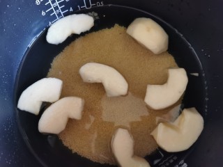 4、苹果小米粥,一齐放入锅里煮。