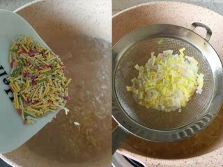 6、补钙鲜嫩虾糕、,颗粒面煮熟沥水放凉