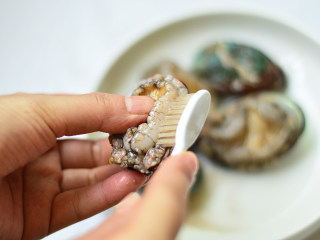 3、蚝汁鲍鱼,用刷子将鲍鱼两边的沉污刷洗干净