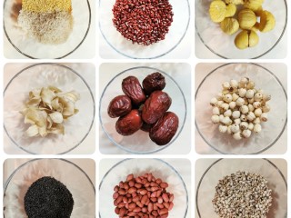 1、腊八粥【八宝粥】,备齐食材，跟据个人喜好加减，主要是以五谷杂粮，干果为选。