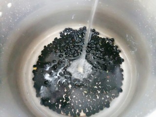 5、黑豆配粥,黑豆加入少许水，淹过黑豆即可