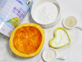 1、软糯Q弹的奶香南瓜芝麻球,食材① 南瓜100g ② 奶粉30g ③糯米粉200g ④白芝麻20g ⑤白糖20g