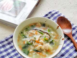 8、早餐+菠菜香菇肉末粥,成品