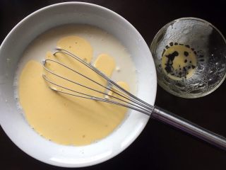 4、黄桃糯米糍,加入融化的黄油。