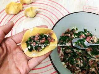 8、南瓜饺子,包上馅料，饺子的包法，手法可以按个人的做法来完成