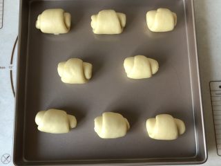 7、黄油卷,依次做好,摆入不沾烤盘