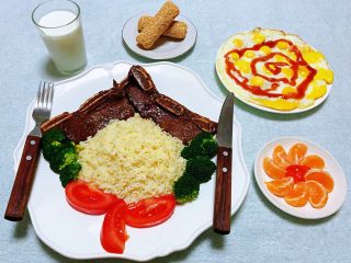 13、黑椒牛排意面,哇塞好丰盛的早餐看着就有食欲