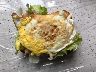 10、藤椒风味手撕鸡三明治,铺上煎鸡蛋