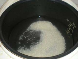 4、胡萝卜肉末粥,加入三至四倍的水，开始熬粥。