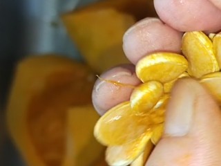 4、奶香南瓜粥,去掉里面的籽。