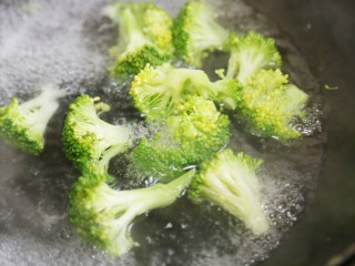 3、好吃到爆的火腿意面,西兰花在水中焯一下后迅速捞出放入冷开水中。