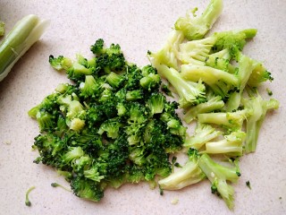 5、瘦身咸粥,控水取出西兰花，像图中那样分别切开
