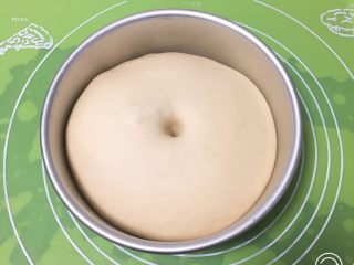 6、快速早餐吐司片-椰蓉味,发酵完成后用手指戳一下不反弹。