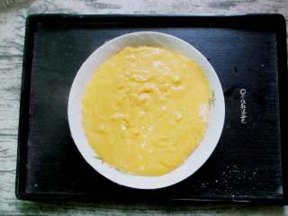 12、椰蓉南瓜小方,将南瓜糊倒入碗中，用刮刀铺平，轻震几下，放置一旁晾凉。