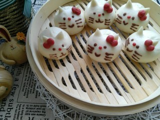 14、小花猫花样馒头,成品图片，有木有萌萌哒！