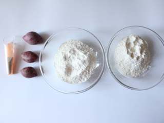 1、开花紫薯馒头,准备所有食材