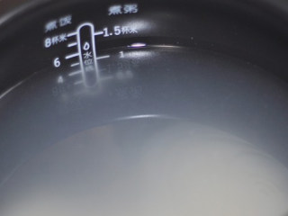 3、三色鸡肉粥,加入适量2倍多的清水。接通电源,选择---煮粥键,1:30分钟