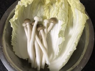 3、砂锅土豆粉,娃娃菜、白玉菇、蟹腿菇洗净