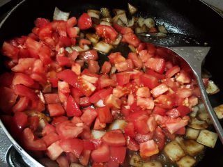 6、大块牛肉罗宋汤,下西红柿丁炒出汁水