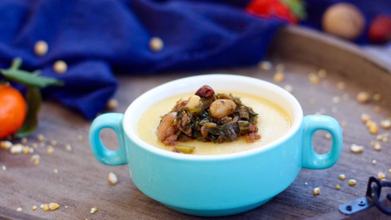 营养早餐 肉末雪菜玉米面粥