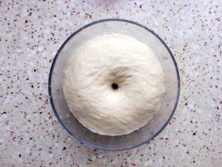 5、杏仁片贝果,发酵至原来面团的2-3倍大小;