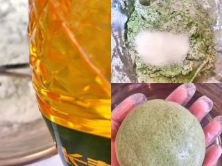 3、㊙️无澄粉，无粘米粉‼️也可以做的网红豆沙青团,3️⃣将艾草粉水加进1️⃣中，搅拌成絮状时➕10克玉米油，快成团时➕15克白糖，继续揉成光滑的面团。