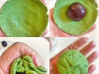 5、㊙️无澄粉，无粘米粉‼️也可以做的网红豆沙青团,5️⃣ 开始包，跟包月饼的手法一样。