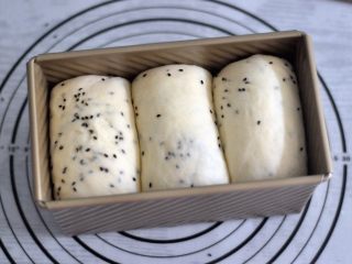 11、黑芝麻吐司,放入烤箱进行第二次发酵，38度发酵至8成模。